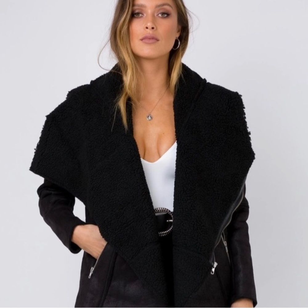 Lioness “The Sabotage” Coat Black Teddy Moto Jacket Size XS NWT